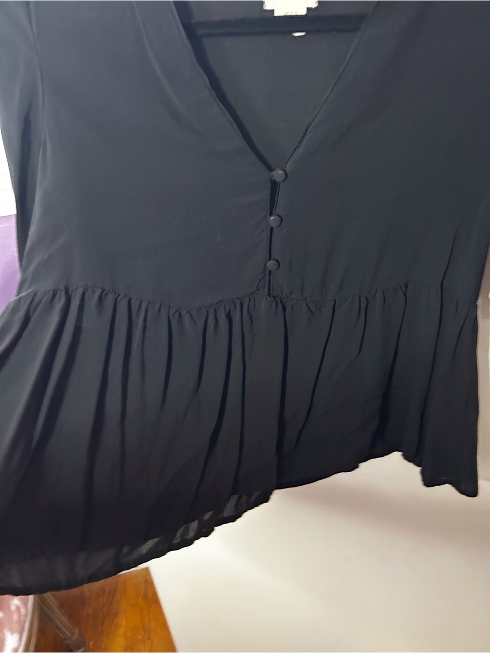 Urban Outfitters Black V-Neck Peplum Button Blouse - Picture 5 of 7